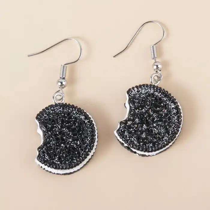 1 paire Super belle Oreo Biscuit boucles d'oreilles cadeaux de noël noir Cookie boucles d'oreilles pour femmes filles bijoux cadeaux 4
