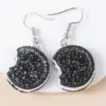 1 paire Super belle Oreo Biscuit boucles d'oreilles cadeaux de noël noir Cookie boucles d'oreilles pour femmes filles bijoux cadeaux 2