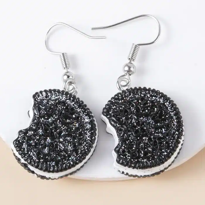 1 paire Super belle Oreo Biscuit boucles d'oreilles cadeaux de noël noir Cookie boucles d'oreilles pour femmes filles bijoux cadeaux 2