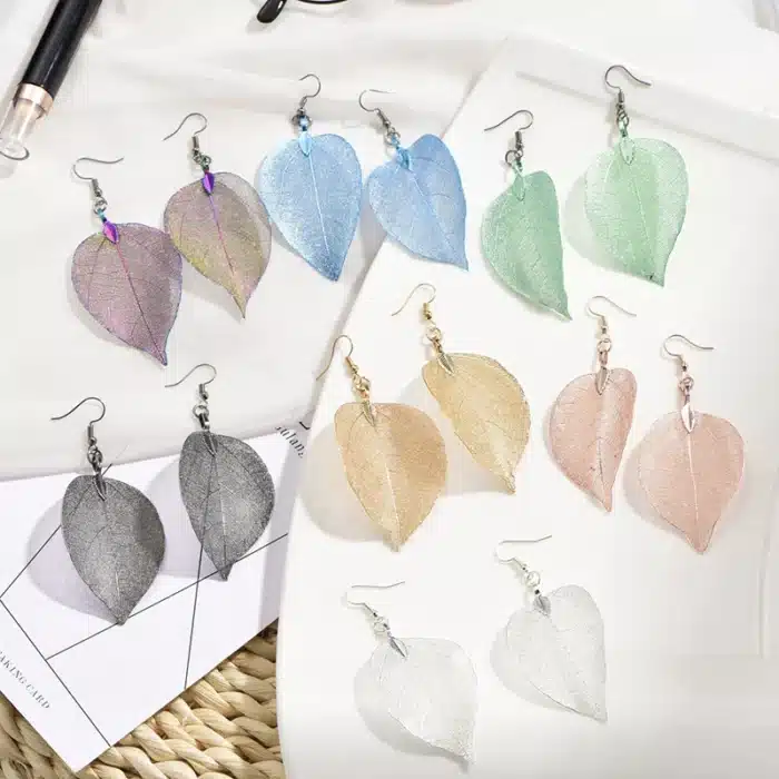 LOVBEAFAS 2024 mode mariage longues boucles d'oreilles filigrane trempé Unique naturel véritable feuille boucles d'oreilles pour les femmes bijoux fins cadeaux de fête 5