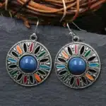 Ethnique Boho coloré émail boucles d'oreilles pour femmes Bomemain rétro fleur creuse ronde géométrique Vintage goutte boucles d'oreilles bijoux 5