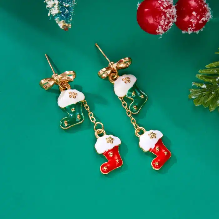 Boucles d'oreilles pendantes asymétriques de noël pour femmes, père noël, bonhomme de neige, flocon de neige, arbre de noël, bijoux du nouvel an pour filles 5