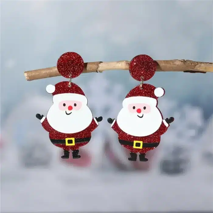 Boucles d'oreilles pendantes en forme de père noël, épaisses, scintillantes, Style mignon, adorables ornements d'oreille de noël 6