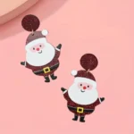 Boucles d'oreilles pendantes en forme de père noël, épaisses, scintillantes, Style mignon, adorables ornements d'oreille de noël 3