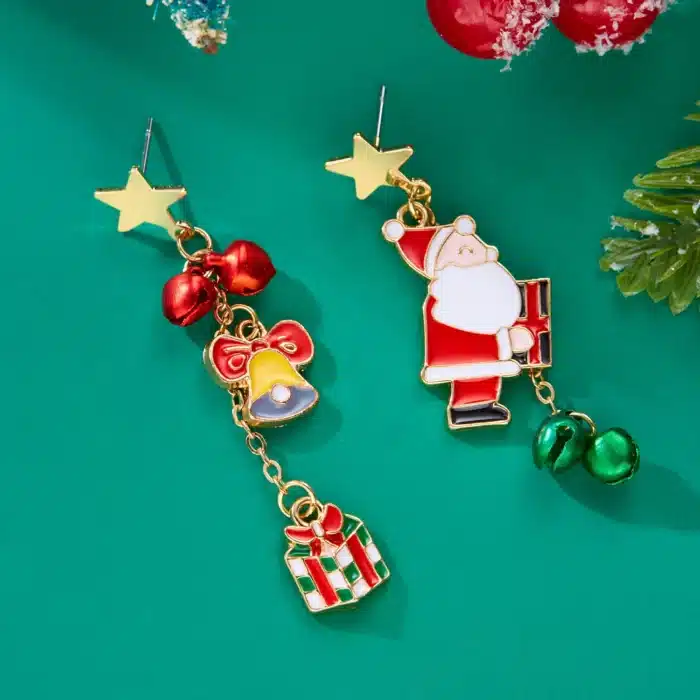 Boucles d'oreilles pendantes asymétriques de noël pour femmes, père noël, bonhomme de neige, flocon de neige, arbre de noël, bijoux du nouvel an pour filles 4