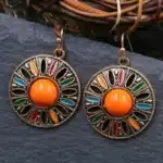 Ethnique Boho coloré émail boucles d'oreilles pour femmes Bomemain rétro fleur creuse ronde géométrique Vintage goutte boucles d'oreilles bijoux 22