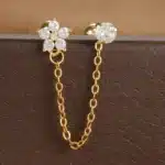 Boucles d'oreilles couronne en Zircon en acier inoxydable pour femmes, plaqué or 18 carats, Double goujons, chaîne, pompon, Piercing, bijoux à la mode 13