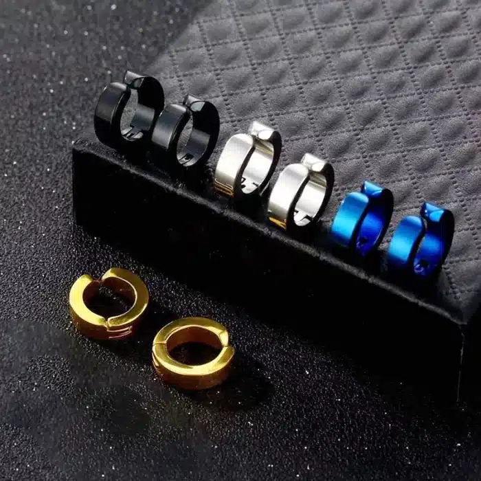 Boucles d'oreilles classiques Punk coréennes en acier inoxydable pour hommes et femmes, 2 pièces, noir, faux cercle d'oreille percé, nouveaux bijoux Pop 22