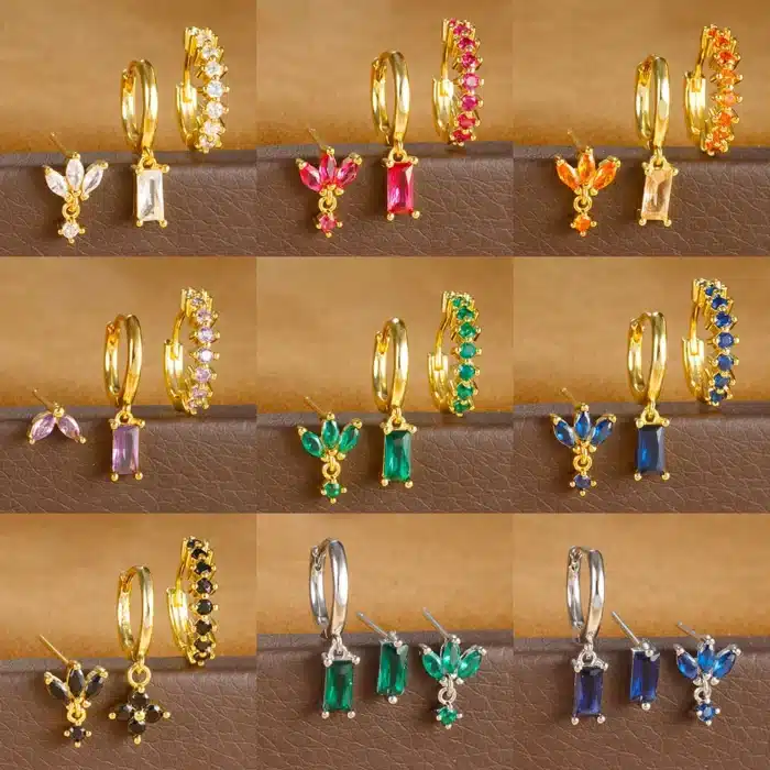 3 pièces Vintage en acier inoxydable Huggie oreille Piercing boucles d'oreilles ensembles pour les femmes minuscule Unique pendentif carré boucles d'oreilles bijoux de mode 1