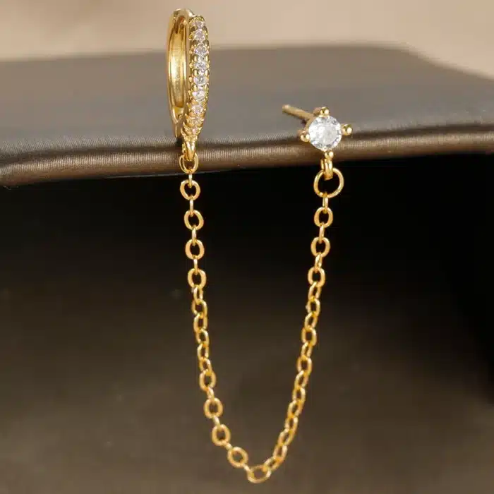 Boucles d'oreilles en forme de chaîne à pampilles en acier inoxydable pour femmes, boucles d'oreilles simples en Zircon vert, Piercing d'oreille, bijoux à la mode 4