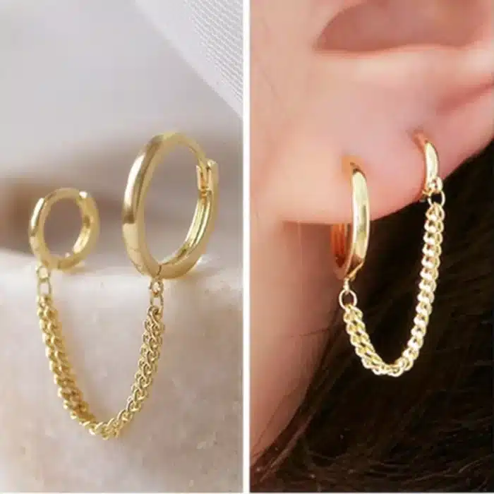 Boucles d'oreilles piercing à deux trous pour femmes, cerceau brillant, boucle d'oreille document en métal, accessoires de bijoux de fête, offre spéciale 2