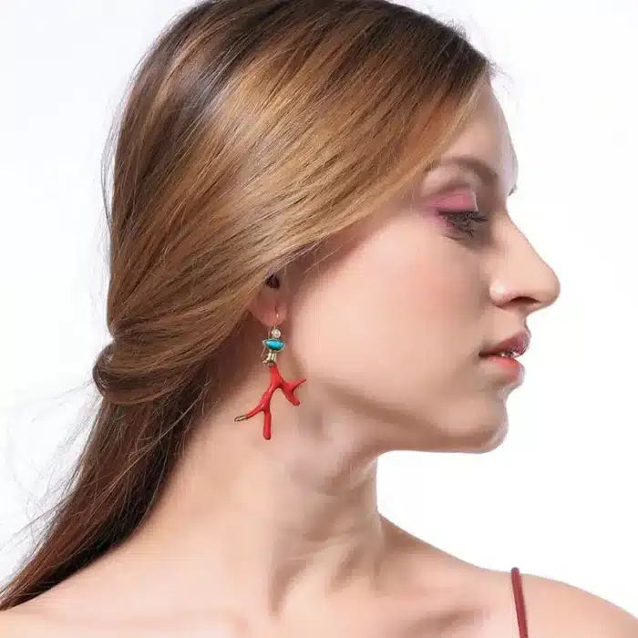 Boucles d'oreilles pendantes en résine acrylique, branche classique, en émail rouge, en bois corail, Ins 2