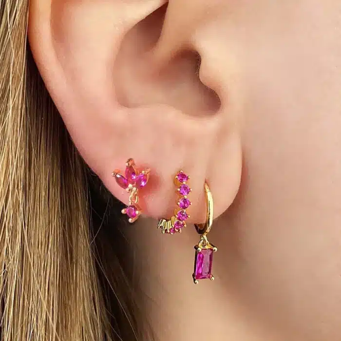 3 pièces Vintage en acier inoxydable Huggie oreille Piercing boucles d'oreilles ensembles pour les femmes minuscule Unique pendentif carré boucles d'oreilles bijoux de mode 2