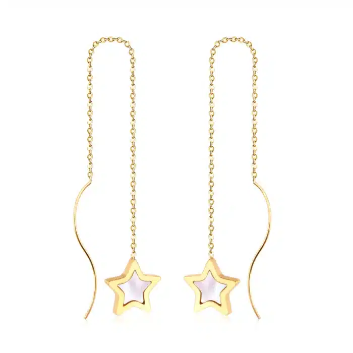 LUXUKISSKIDS Brincos acier inoxydable coquille noire gland goutte boucles d'oreilles papillon coréen fée bijoux chaîne longue boucle d'oreille 15