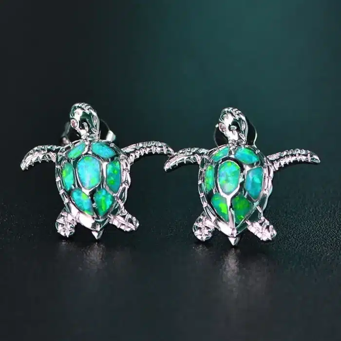 Boucles d'oreilles tortue de mer mignonnes pour femmes, Imitation opale de feu bleue, à la mode, bijoux cadeaux de mariage 16