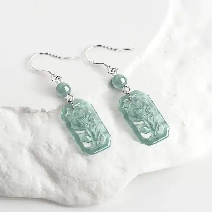 Boucles d'oreilles en Jade naturel de qualité A, Rose d'eau bleue, argent S925 incrusté de jadéite glacée, cadeaux personnalisés pour femmes, bijoux, livraison directe 2