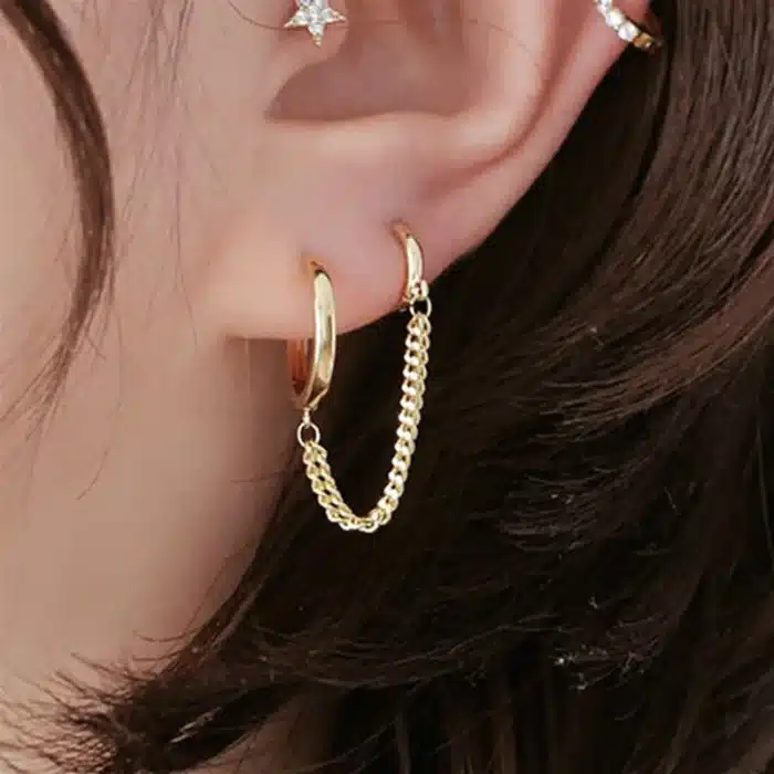 Boucles d'oreilles piercing à deux trous pour femmes, cerceau brillant, boucle d'oreille document en métal, accessoires de bijoux de fête, offre spéciale 1