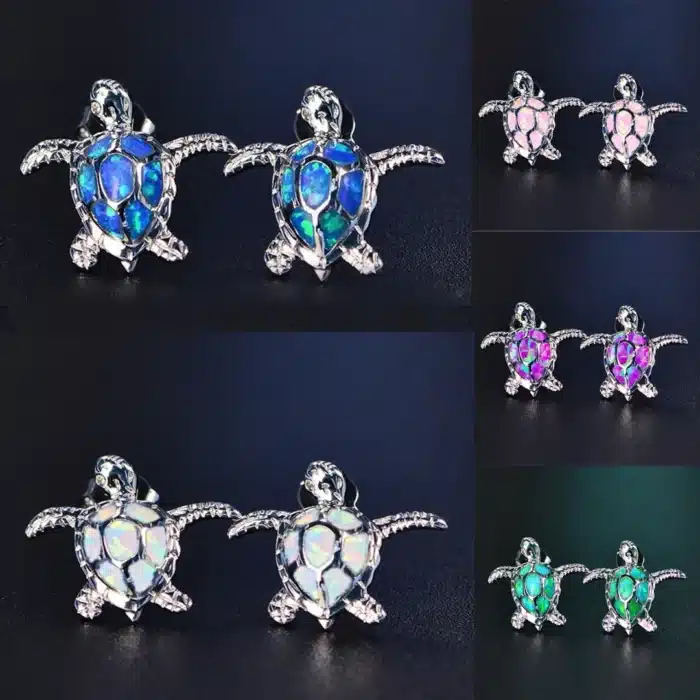 Boucles d'oreilles tortue de mer mignonnes pour femmes, Imitation opale de feu bleue, à la mode, bijoux cadeaux de mariage 1