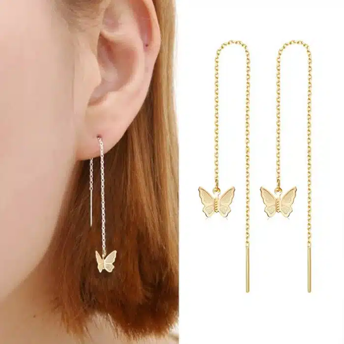 MinaMaMa acier inoxydable longue chaîne mince gland boule étoile papillon goutte boucle d'oreille pour femme enfileur boucles d'oreilles bijoux de mode 5