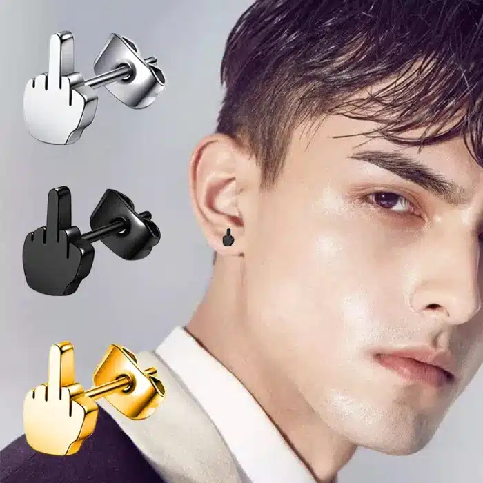 Boucles d'Oreilles au Doigt du Milieu, en Acier Inoxydable, pour Homme et Femme 4