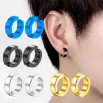 Boucles d'oreilles classiques Punk coréennes en acier inoxydable pour hommes et femmes, 2 pièces, noir, faux cercle d'oreille percé, nouveaux bijoux Pop 3