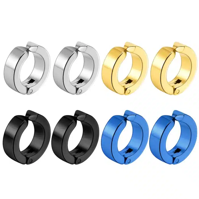 Boucles d'oreilles classiques Punk coréennes en acier inoxydable pour hommes et femmes, 2 pièces, noir, faux cercle d'oreille percé, nouveaux bijoux Pop 20
