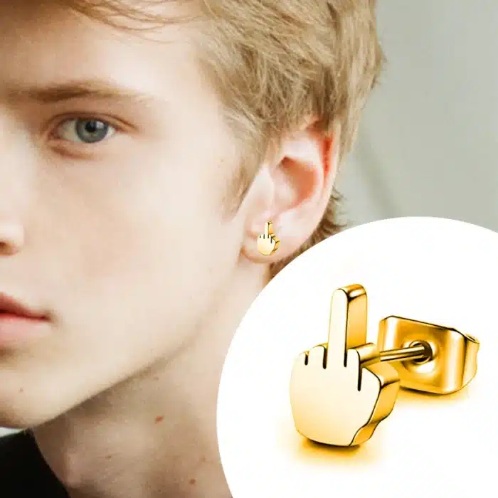Boucles d'Oreilles au Doigt du Milieu, en Acier Inoxydable, pour Homme et Femme 6
