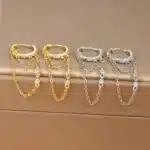 Nouveauté Double chaînes longues gland boucles d'oreilles pour femmes coréen en acier inoxydable Zircon suspendus boucle d'oreille Piercing bijoux 9