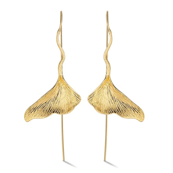 Boucle d'oreille feuille ginkgo or