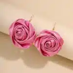 Boucles d'oreilles pour femmes, fleur de Rose en soie, accessoires d'oreille géométriques, cadeau de fête de vacances, bijoux à la mode AE167 5