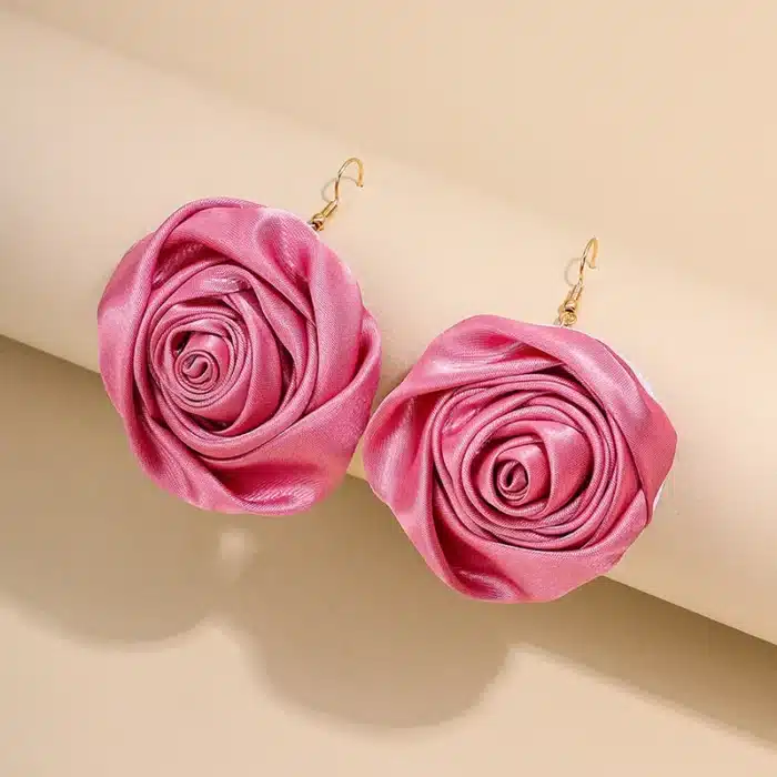 Boucles d'oreilles pour femmes, fleur de Rose en soie, accessoires d'oreille géométriques, cadeau de fête de vacances, bijoux à la mode AE167 5