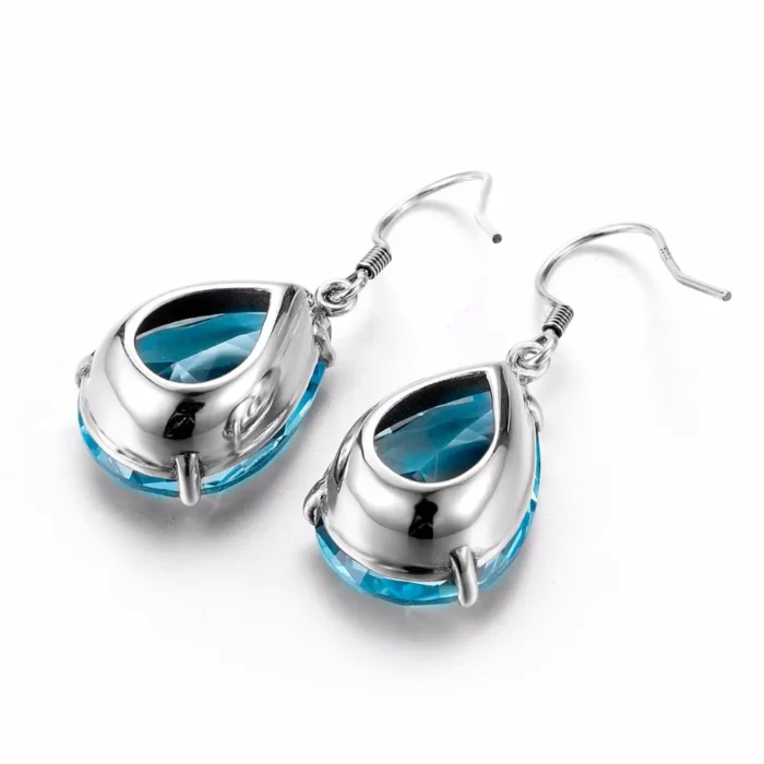 Boucles d'oreilles ethniques longues pendantes pour femmes, créées en pierre aigue-marine, faites à la main, bijoux en argent 925, gouttes d'oreille 5