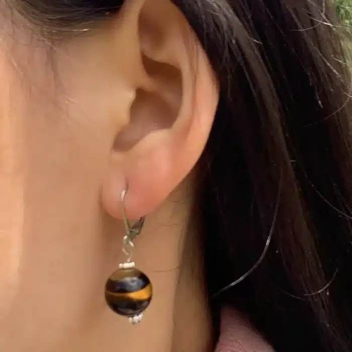 HEYYA – boucles d'oreilles créoles en œil de tigre naturel, 12MM, en argent Sterling 925, Simple, classique, cercle rond, bijoux en pierres précieuses 5