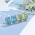 Boucles d'oreilles créoles rondes bleu turquoise simulées pour femmes, or, argent, petit document d'oreille, bijoux de mariage luxueux, cadeau de fiançailles 5
