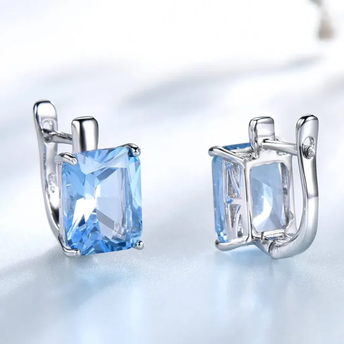 UMCHO luxe Nano ciel bleu topaze pierres précieuses bijoux solide 925 en argent Sterling pince sur boucles d'oreilles pour les femmes cadeau d'anniversaire de mode 2