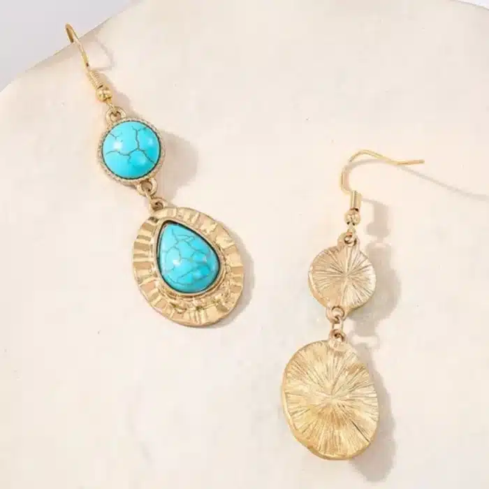 Boucles d'oreilles longues pour femmes, pendentif goutte d'eau en métal rétro, Turquoise, cadeau de fête de vacances, bijoux à la mode OL AE170-1 6