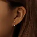 Aide – boucles d'oreilles en argent Sterling 925 pour femmes, Double perles, deux façons de façon, Piercing, or 18 carats, bijoux simples et élégants 3