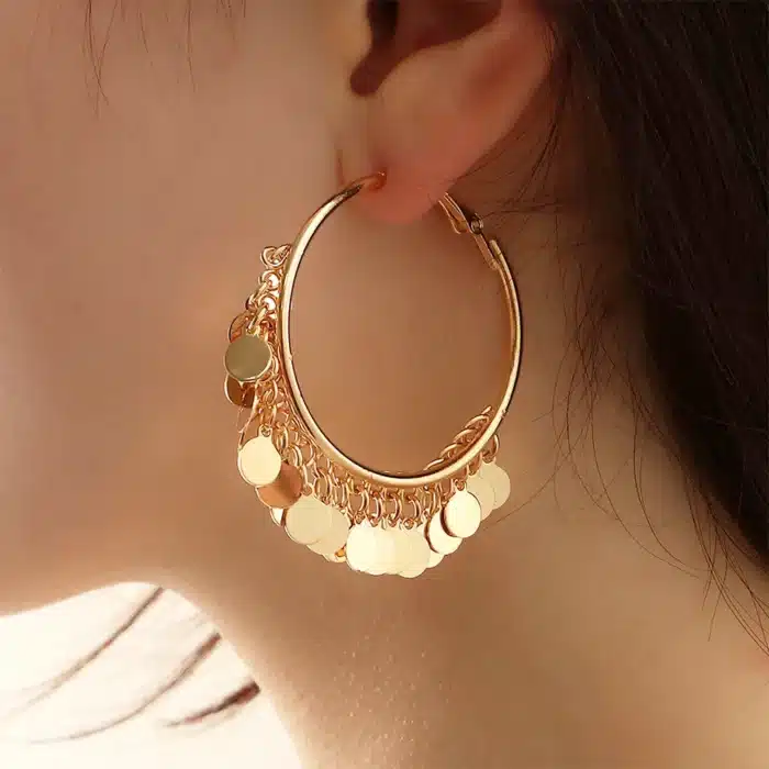 BLIJERY nouvelle mode paillettes dorées métal gland boucles d'oreilles de luxe à la mode tempérament boucles d'oreilles pour les femmes bijoux cadeau 1