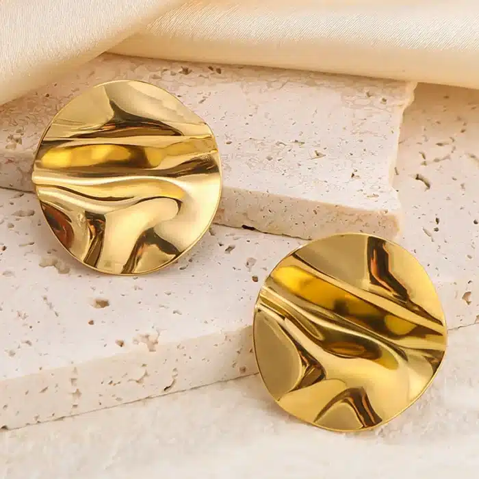 Boucles d'oreilles circulaires plissées sans perçage pour femmes, Design personnalisé, boucles d'oreilles en métal Punk irrégulières, bijoux de fête 1