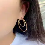 Boucles d'oreilles créoles grand cercle pour femme, boucle d'oreille ronde géométrique en métal exagéré, acier inoxydable carillon, document doré, cadeau bijoux, 2023 3