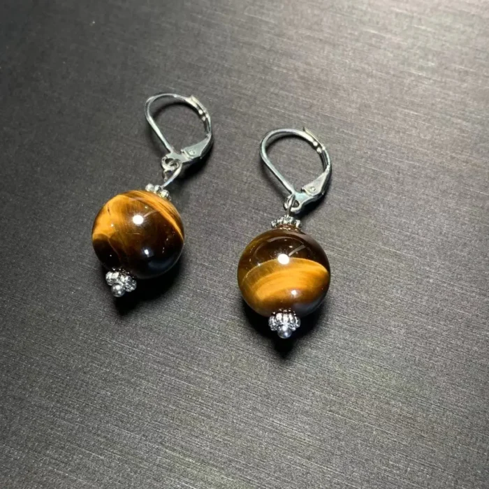 HEYYA – boucles d'oreilles créoles en œil de tigre naturel, 12MM, en argent Sterling 925, Simple, classique, cercle rond, bijoux en pierres précieuses 2