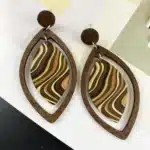 Boucles d'oreilles bohème longues en bois pour femmes, motif ondulé d'eau, Style ethnique, Vintage, élégant, bijoux de fête, accessoire décontracté 2
