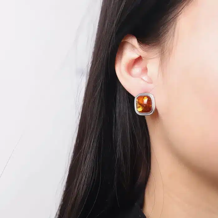 Uglylessunusole fleur naturelle ambre boucles d'oreilles pour femmes brillant 925 en argent Sterling boucles d'oreilles carrées mode élégante Brincos 2