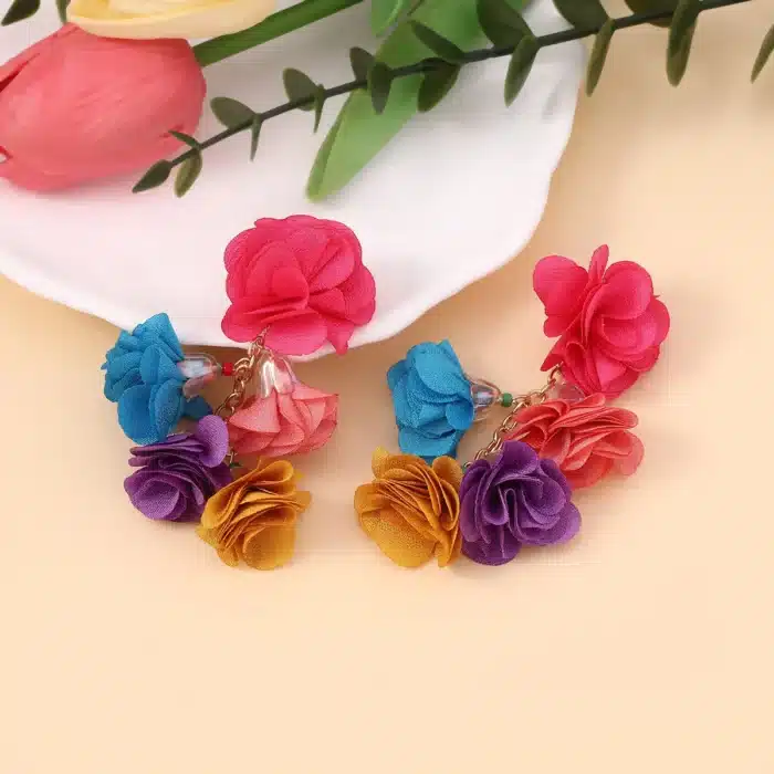 Boucles d'Oreilles Boho Exagérées pour Femme, Gril Coloré, Simulation de Fleurs, Goutte de Gland, Bijoux Floraux 4