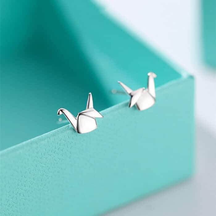 Boucles d'oreilles grue en papier en argent Sterling 925 pour femmes, Mini Piercing mignon, romantique, bijoux en or 14 carats, cadeau 12