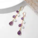 Pierre naturelle longue boucle d'oreille améthyste Lapis Lazuli Agates perle pendentif boucle d'oreille mode fête amitié bijoux cadeau 2