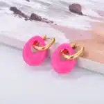 Boucles d'oreilles ovales creuses en résine acrylique pour femmes, pendentif couleur bonbon, couleur or, boucle d'oreille en acier inoxydable, bijoux féminins, nouvelle collection 16