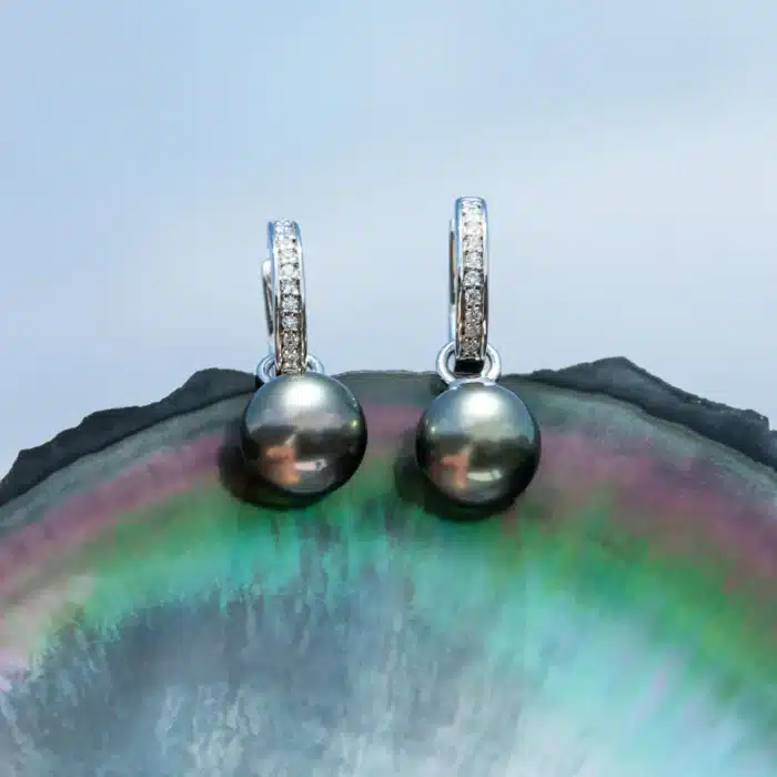AnuJewel 10-11mm naturel tahiti noir perle boucles d'oreilles polyvalentes argent Moissanite Huggie cerceau perle boucles d'oreilles en gros 3