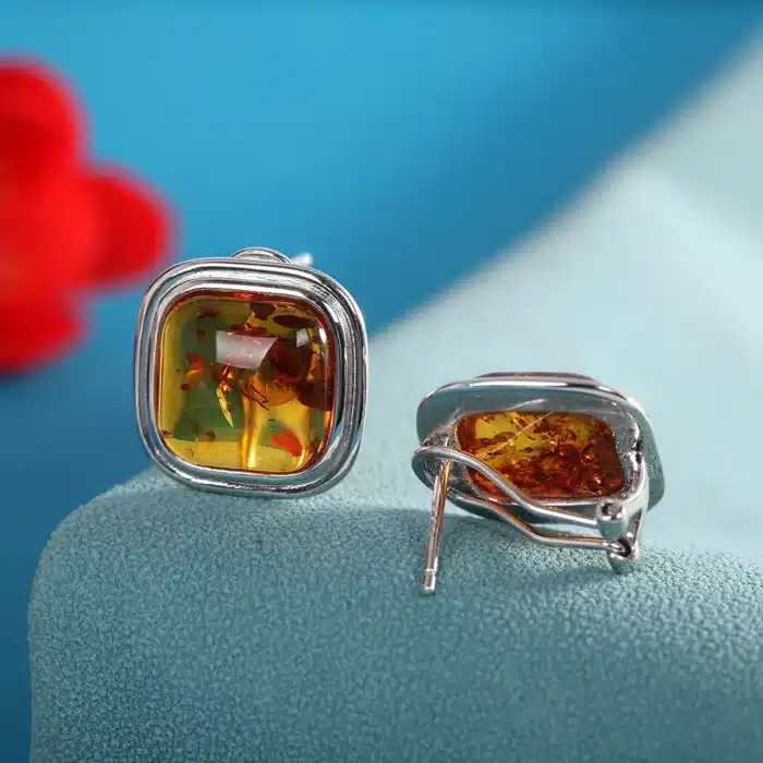 Uglylessunusole fleur naturelle ambre boucles d'oreilles pour femmes brillant 925 en argent Sterling boucles d'oreilles carrées mode élégante Brincos 5