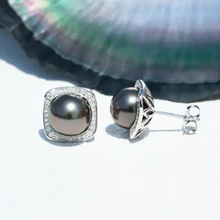 AnuJewel 9-10mm boucles d'oreilles en perles de tahiti naturelles avec Cer S925 en argent Sterling haute brillance boucles d'oreilles en perles d'eau de mer pour femme 2